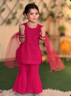 3 Pc Pink Chikankari Lawn Shirt With Sharara
