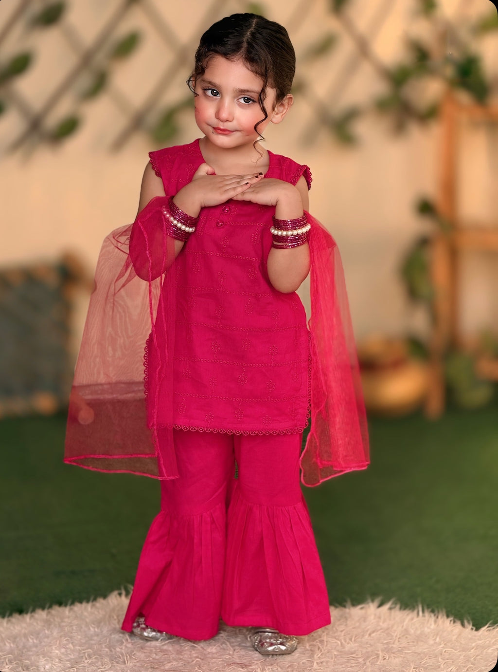 3 Pc Pink Chikankari Lawn Shirt With Sharara