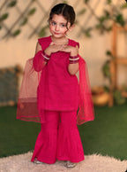 3 Pc Pink Chikankari Lawn Shirt With Sharara