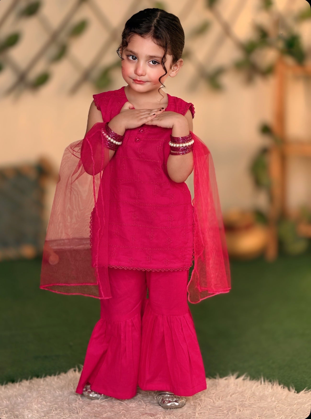 3 Pc Pink Chikankari Lawn Shirt With Sharara