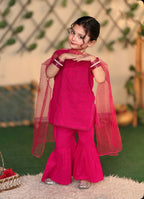 3 Pc Pink Chikankari Lawn Shirt With Sharara