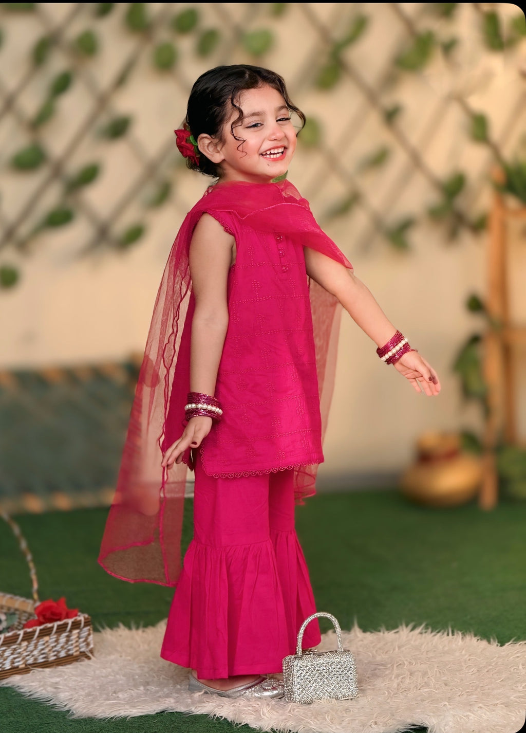 3 Pc Pink Chikankari Lawn Shirt With Sharara