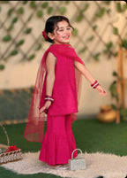 3 Pc Pink Chikankari Lawn Shirt With Sharara